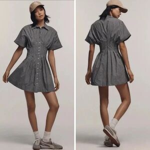 Anthropologie EXQUISE Mini Tobie Shirtdress Dress Charcoal Combo Stripe XS
